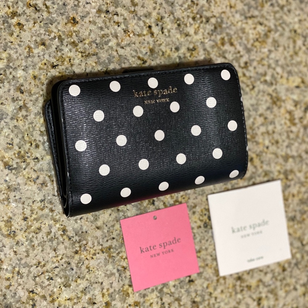 NEW! Kate Spade Black Polka Dot Wallet